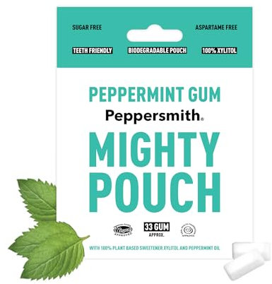 Peppersmith - British Peppermint Gum - Vegan Friendly - 100% Plant Based Xylitol - Natural Flavours - Freshens Breath - Sugar Free Gum - Benefits Oral Health - Mighty Box - 33 Pieces