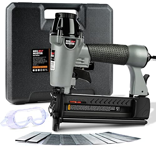 NEU Master Pneumatic Brad Nailer, 2 in 1 Nail Gun Staple Gun Fires 18 Gauge 2 Inch Brad Nails and Crown 1-5/8 inch Staples with Carrying Case and Safety Glasses(Used with Air Compressor)