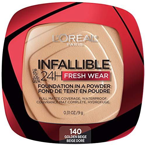L'Oreal Paris Makeup Infallible Fresh Wear Foundation in a Powder, Up to 24H Wear, Waterproof, Golden Beige, 0.31 oz. (Packaging May Vary)