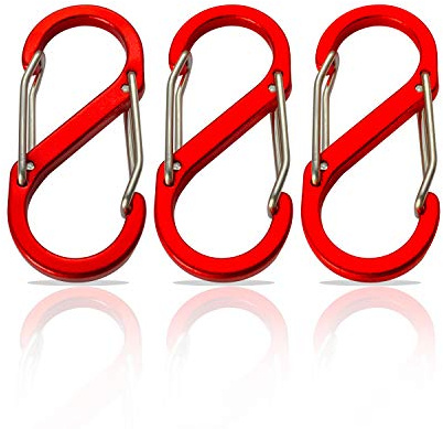 S-karbinhake 3-pack – Liten nyckelring av aluminium – Röd karbinhake med dubbel öppning – Mini-carabiner för utomhusbruk – Carabiner (66 × 30 mm, röd)