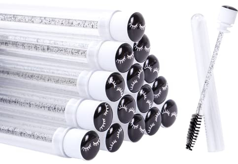 20 Pcs Disposable Mascara Brushes Diamond Eyelash Spoolies Makeup Brush Mascara Wand in Sanitary Tube Lash Supplies (Black) …