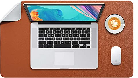 DOBAOJIA Tappetino per Mouse Grande, Mouse Pad Sottomano da Ufficio, Laptop Tappetino, Tappetino Scrivania, Tappetino Scrittura, Uso Doppio Lato Simipelle PU 60 x 35cm Marrone/Grigio