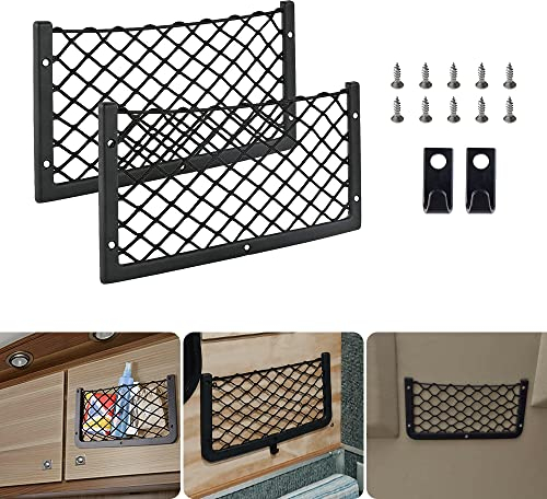 2 reti per bagagli, 36 x 18 cm, con gancio, rete portaoggetti per auto, con vite, per roulotte, camion, furgoni