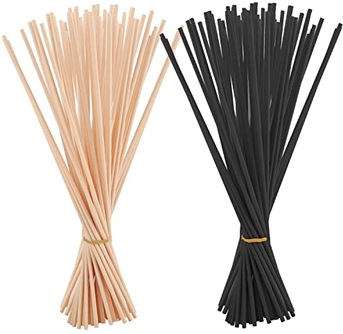 100 Stück Rattanstäbchen für Raumduft, 20 cm x 3 mm Diffuserstäbchen Rattan Reed Fiber, Aroma Diffuser Stäbchen für ätherische Öle im Home Office Hotel Spa (Natur, Schwarz)
