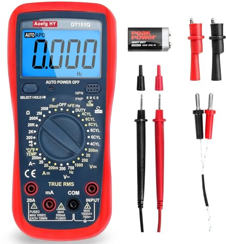 Automotive Multimeter, True RMS CAT III 600V, AC/DC Voltage/Current Tester, Temp/Freq/Ohm/Duty Cycle, 4-8 Cylinder Dwell Angle Test, Capacitance & HVAC/Industrial Tools with Engine RPM Measurement.