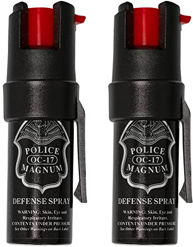 Police Magnum Mini Pepper Spray Self Defense Safety Tool- Hands Free Belt Clip Holder- Small Discreet Canister Case- Made in The USA- 2 Pack 1/2oz Pocket Clips (Red)