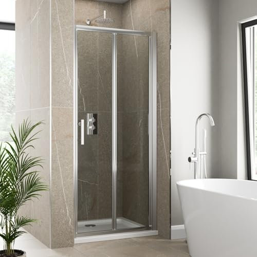 Luxura® 1000mm Bifold Folding Shower Door Screen for Wet Room Cubicle Enclosures, 6mm Safety Glass Space Saving, Framed, Polished Chrome