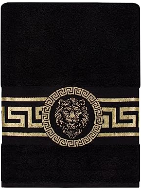 Belle Arti Premium Mäander Löwen & Amphore Handtücher Duschtücher Gästetücher Saunatücher Flauschige Frottee Baumwolle in verschiedenen Größen in Weiss und schwarz (2er Set - 50 x 100 cm, schwarz)
