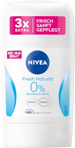 NIVEA Fresh Natural Deo Stick (50 ml), deodorante con formula INFINIFRESH unica, deodorante senza alluminio (ACH) con agenti antibatterici per 48 ore di protezione