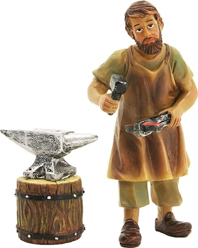 FADEDA 3 x smidd med städs/höjd: 11 cm/handmålad/detaljerade krubbfigurer – julbord, dekoration, krubbtillbehör