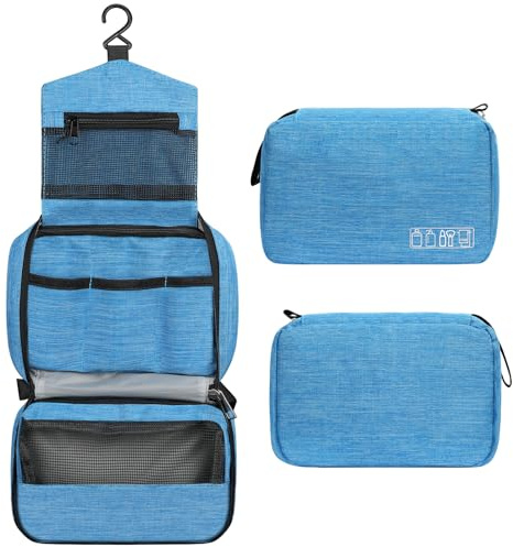 Simpolor Kulturbeutel, Hängender Kulturbeutel für Damen,Wasserdichter Reise-Kultur-Organizer mit Stabilem Haken,Kompakte Tragbare Kosmetiktasche für Damen Herren-Hellblau-S