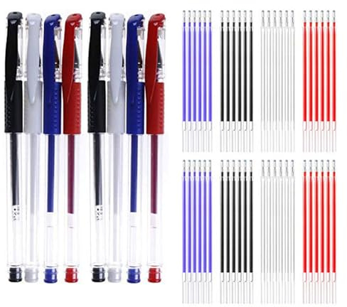 64 Pcs Hitze löschbare Stifte für Stoff 4 Farben Markierungsstifte aus Stoff 8 Pen Shells mit 56 Austauschbaren Nachfüllungen Stoffmarkierstifte Stoffmarker zum Quilten, Nähen, Basteln, Schneidern