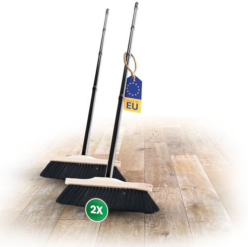 Novaliv 2 escobas de habitación con Mango Estable Escoba de Crin auténtica, cerdas Suaves, Escoba de Armario, Mango de 4 Piezas, Escoba de Crin Mixta, Escoba para Laminado y parquet, Escoba de Crin,