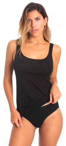 o-day Defonseca 3 Canotte Donna 100% Cotone Pettinato - vestibilità Perfetta, Comfort Ottimale - Ideale per Ogni Stagione (IT, Testo, M, Regular, Regular, Nero 3pz - Spalla Larga)