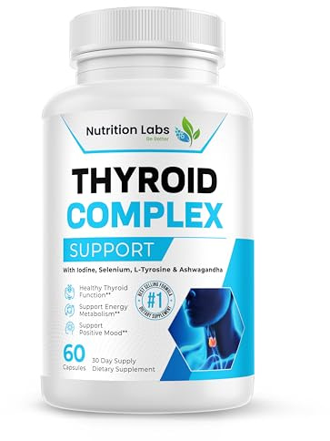 Thyroid Support Advanced Herbal Supplement for Women & Men with B12, Iodine 150 mcg, L-Tyrosine, Bladderwrack, Kelp, Selenium 200 mcg & Ashwagandha. Mood Enhancer, Increase Energy, Thyroid Health