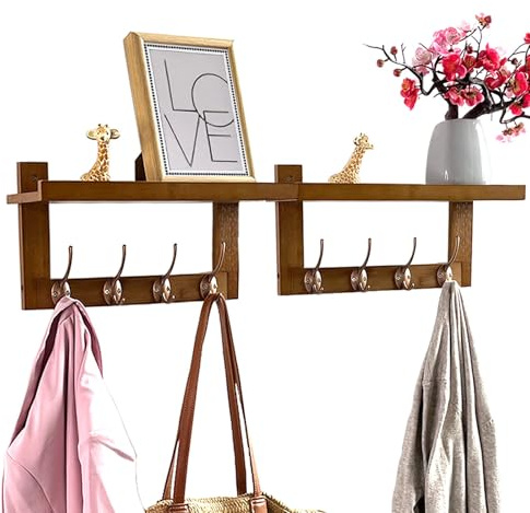 Aniston - Ganchos para abrigos con estante montados en la pared, juego de 2, perchero de entrada de 80 cm para la pared, estante flotante de pared con 8 ganchos dobles de metal para baño, dormitorio