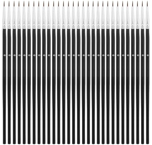 30 Stück Feine Detail-Pinsel Set - #0 Kleine Aquarell-Künstler-Pinsel für Acryl, Handwerk, Nagel-Detailmalerei - Schwarz