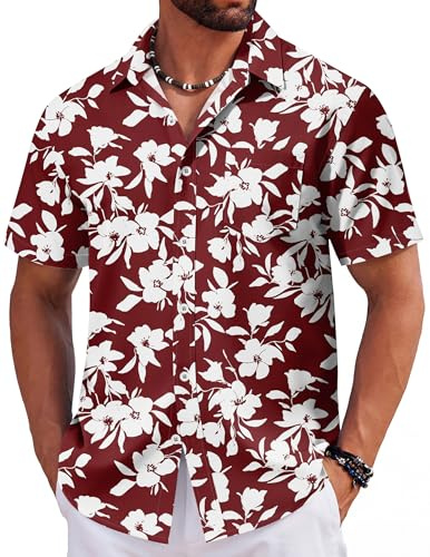 COOFANDY Mens Hawaii Shirts Short Sleeve Floral Button Down Shirt Casual Beach Vacation Shirts