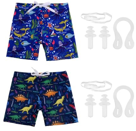 Paquete De 2 Bañadores Para Niños, Equipados Con 2 Pinzas Para La Nariz Y 2 Pares De Tapones Para Los Oídos, Bonitos Bañadores De Dibujos Animados, Bañadores Elásticos, Equipo De Natación