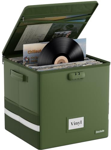 DocSafe Boîte de rangement ignifuge pour disques vinyles avec serrure, vert, 33 x 33 x 33cm, Moderne