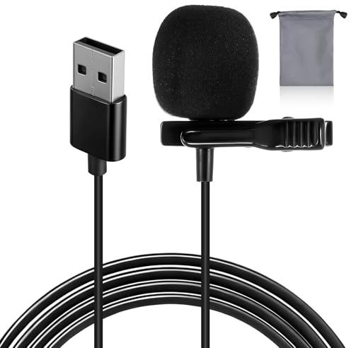 Kioylmo Mini USB Microphone pour PC, 1.5m USB Lavalier Microphone Plug & Play Omnidirectional Lapel Shirt Collar Clip on Mic for PC, Laptop, Podcast, Interviews, Skype, Network and Recording