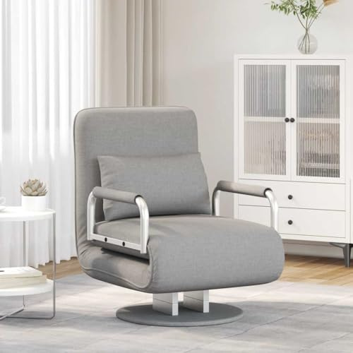 LoogCape Hellgrauer Drehstuhl aus Stoff und Stahl, verstellbare Rückenlehne, als Chaiselongue und Schlafsessel nutzbar, platzsparend für Wohnzimmer, Büro, Gästezimmer, mit Kissen, 110 kg