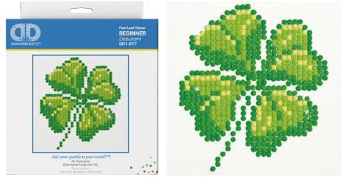 DIAMOND DOTZ DD1.017 - Original Diamond Painting Starter Set Kleeblatt, Kreativset mit 560 Diamant Mosaiksteinen, Malset ca. 10 x 10 cm, DIY Komplettset für Kinder ab 8 Jahren, Extra funkelnd