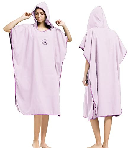 Hiturbo Microfiber Surf Poncho, Wetsuit Changing Bath Robe, Quick Dry Pool Swim Beach Towel with Hood (Pink)