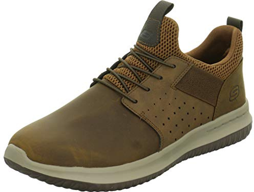 Skechers Men's Delson Axton Trainers, Dark Brown Leather, 10.5 UK