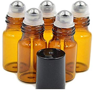 24Pcs 3ml Amber Glass Roller Bottles Container Roll on Bottles with Stainless Steel Roller Ball and Black Lid for Essential Oil Aromatherapy Blends Perfumes Lip Gloss Balms