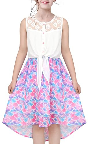 Girls Dress Lace Hi-lo Sundress Fish Scale Mermaid Tale Sleeveless Age 14 Years Purple Scales