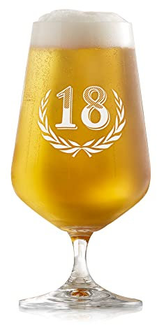 AMAVEL Tulipán de cerveza como regalo de cumpleaños con grabado, bonito vaso de cerveza con mango de 0,4 ml para 18 cumpleaños con número de año, como regalo para los amantes de la cerveza, regalos