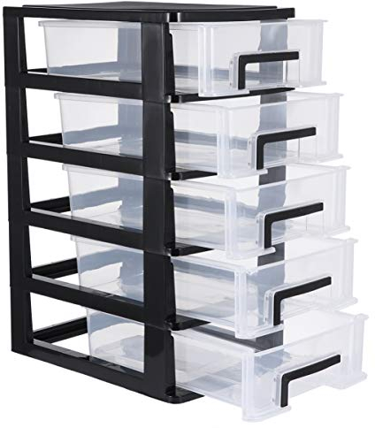 Healeved Plastic Storage Drawers Units - 5 Drawer Plastic Storage Drawer Tower, Table Top Organiser for Organizing Office Crafts and Household Items(31X21X15cm)
