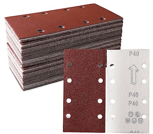 STEBRUAM Abrasifs Papier de Verre 93 x 185mm pour Pièces de Ponceuse Orbitale, Grain 40, 8 Trous pour Ponceuse Rectangulaire Papier de Verre Bois Papier Abrasif - 30 Pièces