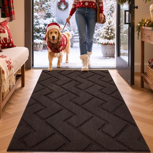 Biscpro Door Mat, 80x120cm DoorMat Indoor Washable, Doormat Indoor Dirt Trapper Non-slip,Absorbent Inside Entrance Rug Mat for Entryway,Patio,Garden,Laundry Room,Pets - Coffee