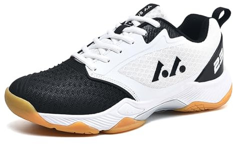 BLBK Badmintonschuhe, Unisex-Volleyballschuhe - Herren, Männer, Erwachsene Männer - White Black, 43 EU