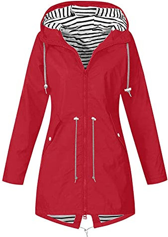 KOG Übergangsjacke Damen Regenjacke Wasserdicht Regenmantel Windbreaker mit Kapuze Fahrradjacke Regencape Regenjacken Windjacke Wanderjacke Outdoor Jacken Sale Damen Rot 4XL