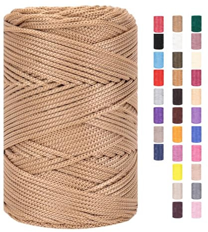 Hilo de Macramé 3 mm x 225 m de Algodón y Poliéster Para Ganchillo, Panadería, Bolsas, Cestas de Textil (30,1 unidades)