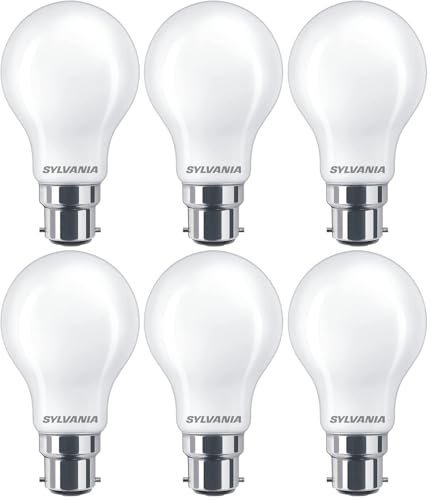 SYLVANIA Lampadine LED B22 satinate, attacco a baionetta, 4,5 W, 470 lumen, equivalente a 40 W, bianco caldo 2700 K, non dimmerabili, A60 GLS, risparmio energetico, confezione da 6