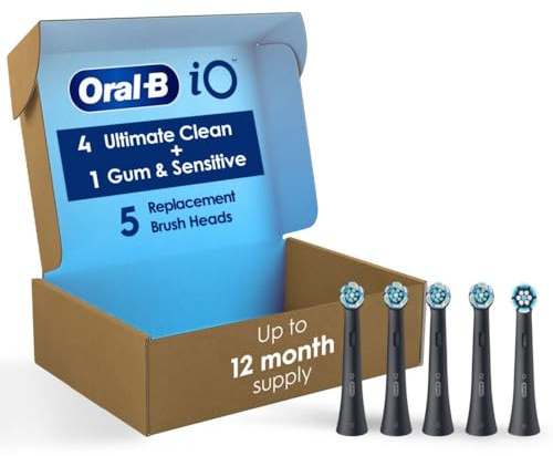 Oral-B iO Ultimate Clean Replacement Brush Heads, 5 Count, 4 Ultimate Clean + 1 Gum & Sensitive Black