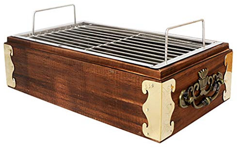 Barril de carbón para Barbacoa, Parrilla de carbón de Acero Inoxidable con Marco de Madera/bambú para Acampar al Aire Libre en casa