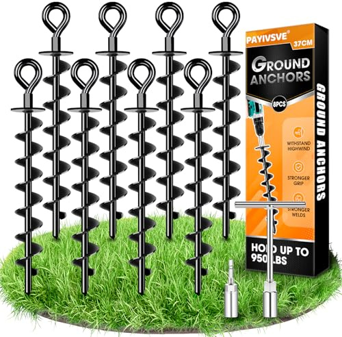 Anclaje al Suelo 8 Set- Tornillo Completo&Grande Trampolín Anclaje al Suelo Trampolín Set para una fijación Segura en el Suelo, para asegurar la Cama elástica, el toldo, el Columpio, etc