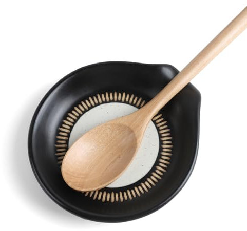 Toski Repose Cuillere Ceramique pour Cuisinière et Comptoir, Repose Cuillère à Chaleur de Cuisine, Porte Cuillere Noir, Grand Support de Cuillère pour Louche, Spoon, Spatule, Lavable au Lave-vaisselle