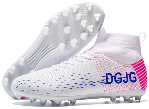 DGJG Mens Soccer Cleats Youth Training Football Cleats Lightweight Womens High-top Soccer Shoes AG, Tacos de Futbol para Hombre, White, 7 Men