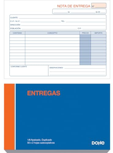 Dohe - Talonarios Notas de Entrega (10 uds.) - 50 Hojas Duplicadas (50 Hojas con 1 Copia), Tamaño A6 Apaisado 15x10 cm, Blocs en Español para Envíos de Mercancías, Material de Oficina