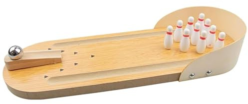 ADEPTNA Wooden Tabletop Bowling Game Mini Desktop Bowling Lane with 10 Pins & Metal Ball Classic Wooden Bowling Set for Kids & Adults Fun Indoor Family Game Ideal Christmas or Birthday Gift