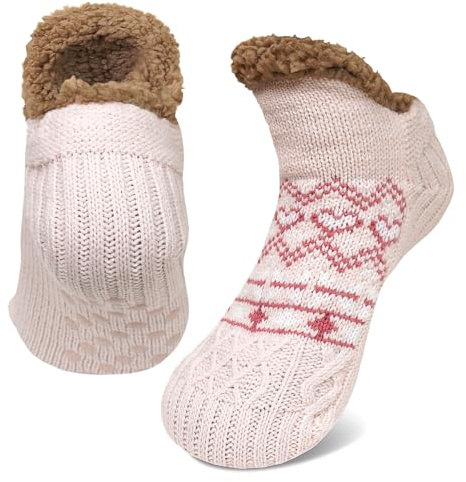ZAKASA Calze Pantofole Antiscivolo Donna: Invernali Termica Calzini Morbidi da Casa Caldo Natale Regalo EU 36-42 Beige 1 Paio