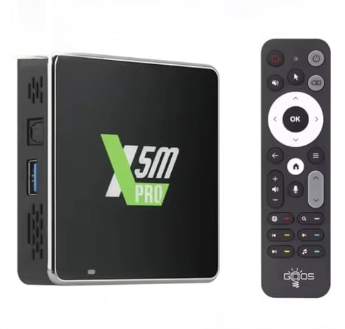 X5M Pro Android 14 TV Box, 4GB RAM, 32GB ROM, Dual WiFi 2.4G/5G, 4K HDR Media Player with Voice Remote