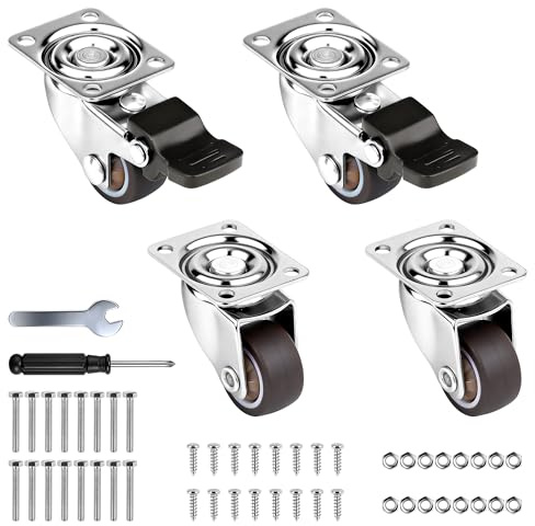 Xahpower Set de 4 Ruedas para Muebles 25 mm, Ruedas Giratorias con 2 Freno, Capacidad de Carga de 60 kg, Ruedas para Mover Muebles, Mesas, Armarios, Palets (25 mm)