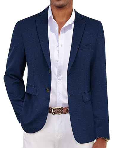 COOFANDY Men's Casual Blazer Sport Coats Lightweight Big and Tall Suit Jackets Two Button Linen Business Blazer Navy Blue
